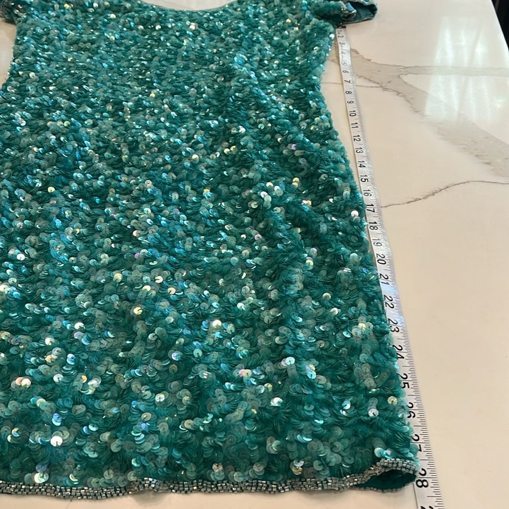 Nipon Night Show stopper Party Sequined Dress in gorgeous aqua color. Sz 8 Lined - Picture 9 of 15
